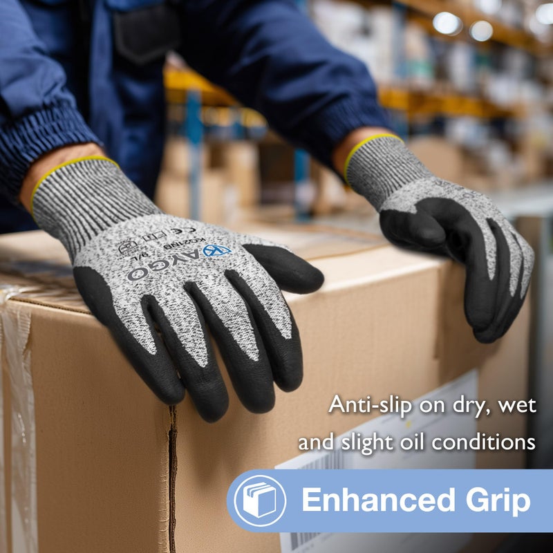 KAYGO 2 Pairs A3 Cut Resistant Gloves for Men and Women, ANSI Cut Level A3 Nitrile Micro-Foam Safety Gloves KG21NB, Durable, Ideal for Wood Carving, Glass Handling, Construction, Fishing, XL, Grey - Image 5